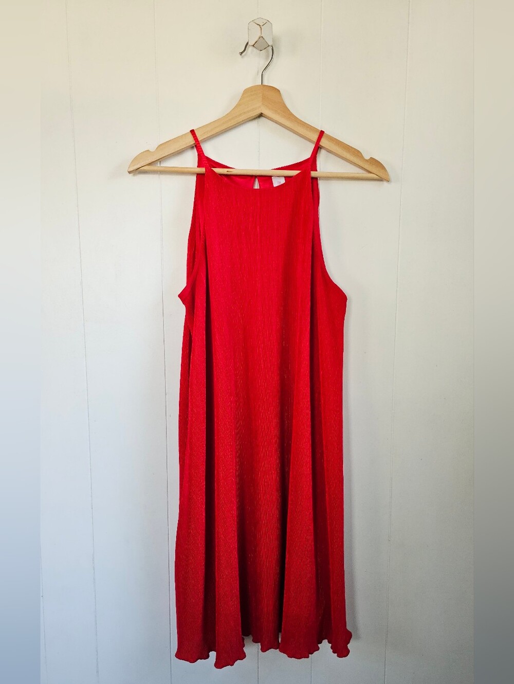 Red High Neck Accordian Mini Dress, 7/9